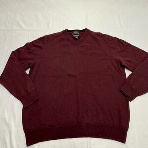 Tahari Extra Fine 100% Merino Wool V-Neck Sweater Burgundy Maroon Red Men’s XL